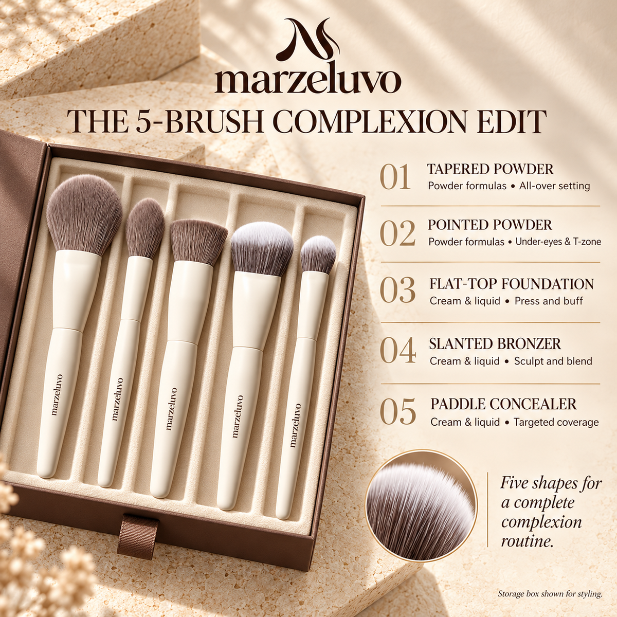 Marzeluvo® Essential 5-Piece Face Makeup Brush Set