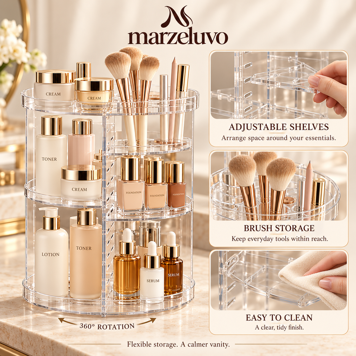 Marzeluvo® Clear Turn Rotating Makeup Organizer