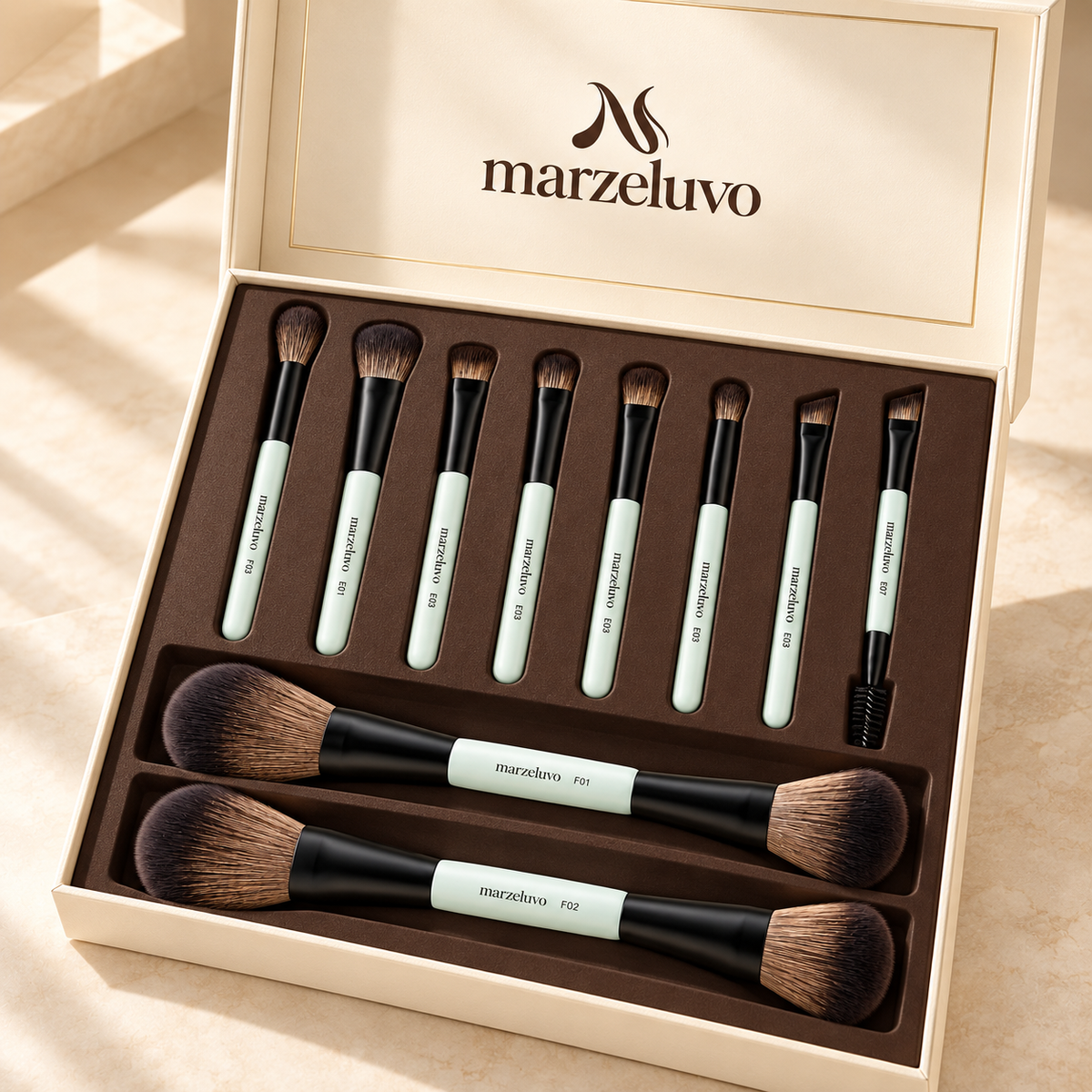 Marzeluvo® Face & Eye 10-Piece Makeup Brush Set