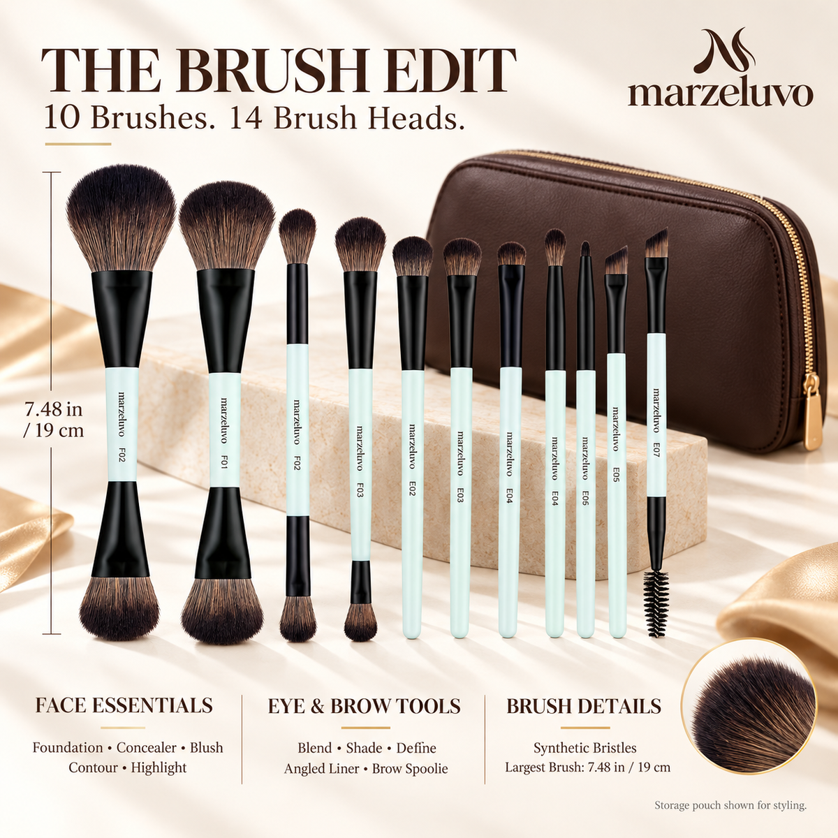 Marzeluvo® Face & Eye 10-Piece Makeup Brush Set