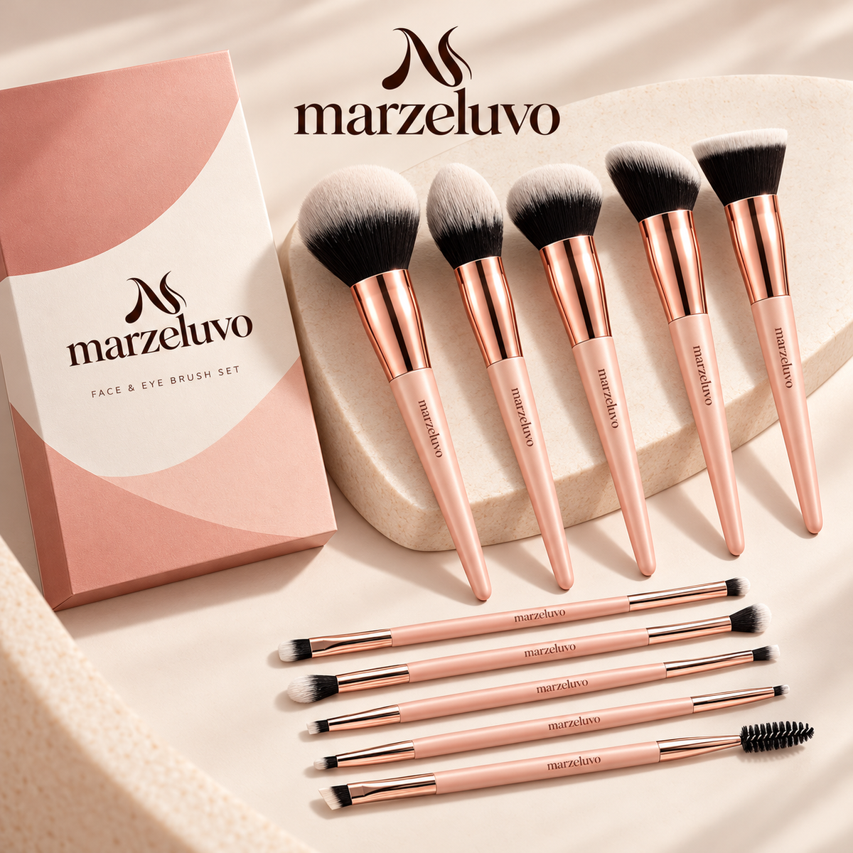 Marzeluvo® Rose Touch 10-Piece Makeup Brush Set